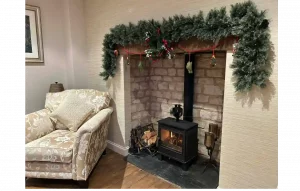 xmas decorated fireplace