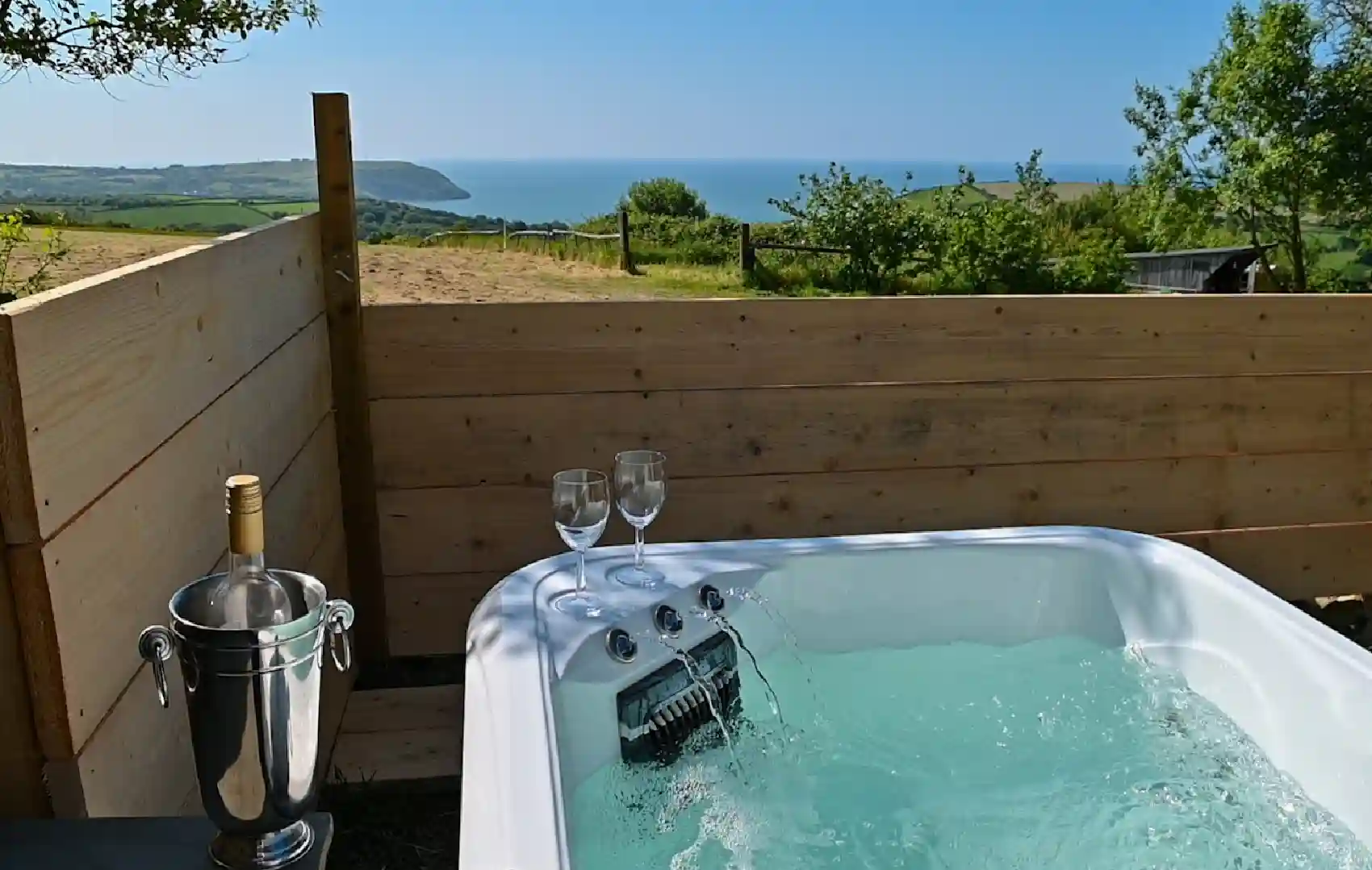 plas y wern hot tub and view